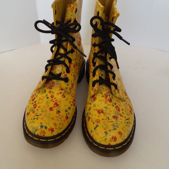 Women's Dr Martens 1460 genuine leather yellow floral combat boots - Picture 12 of 16